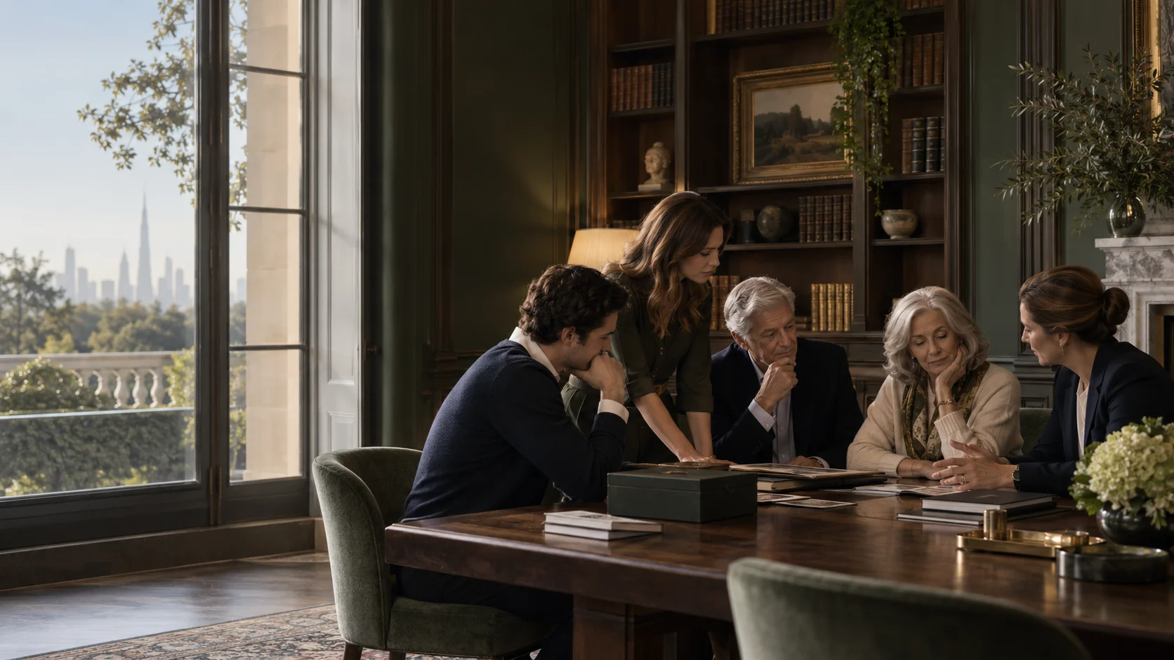 A multigenerational family reviewing plans with an adviser